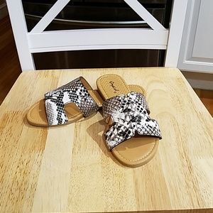 Snake print slide sandals